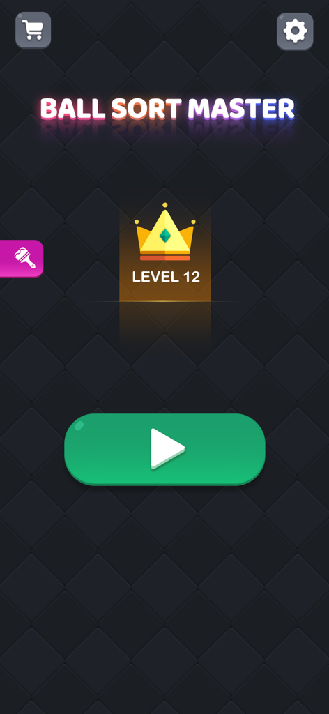 Ball Sort Master game home screen showing level twelve crown and a green play button