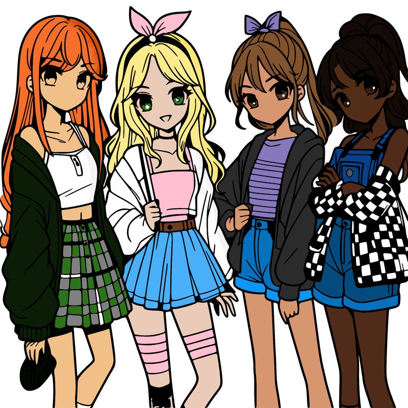 teen manga girls group of 4