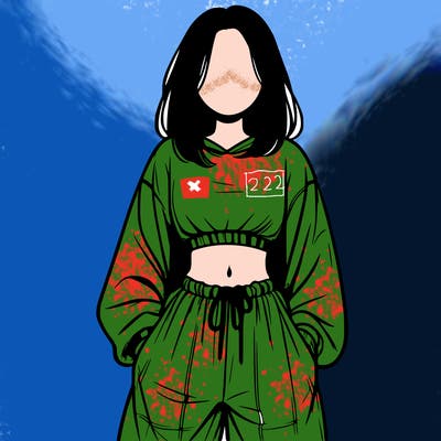 realistic girl faceless with baggy pants and a crop top