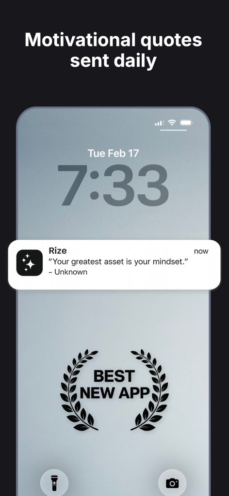 Rize Daily Motivation - iPhone lock screen featuring a daily motivational quote notification from the Rize app