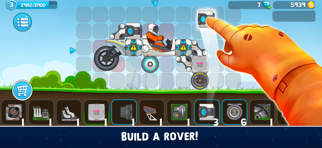 RoverCraft Space Racing - Customizing a space rover using various parts in the RoverCraft builder menu