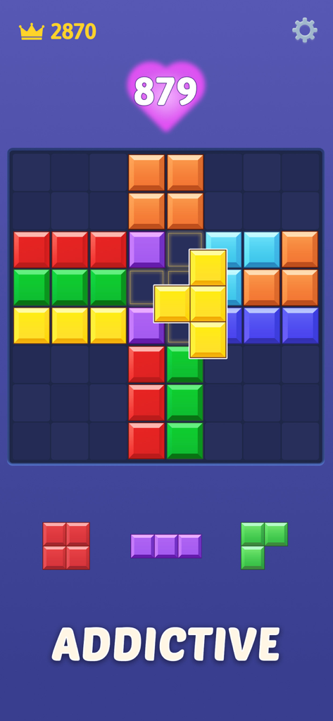 X Block - Match Block Puzzle - Gameplay screen of X Block Match Block Puzzle showing colorful blocks on an 8x8 grid with scores