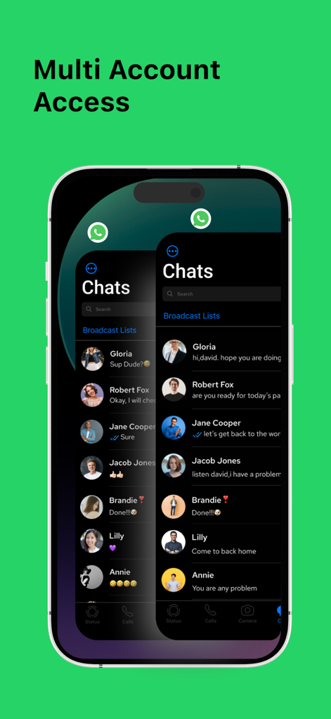 Multi Messenger : Whatify - Multi Messenger Whatify app interface showing multi account access for messaging apps on a smartphone
