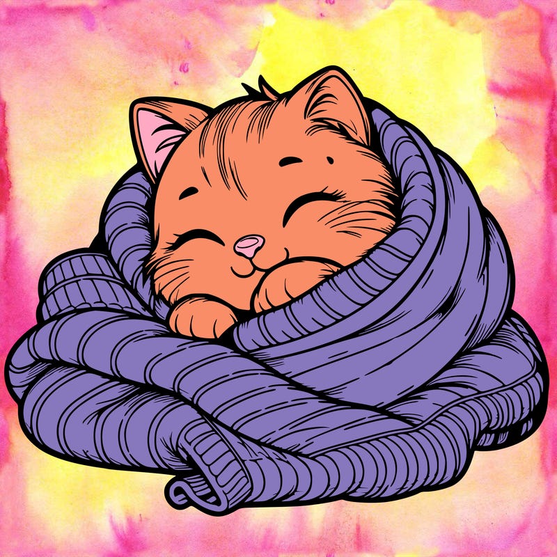 realistic cozy cat in a blanket