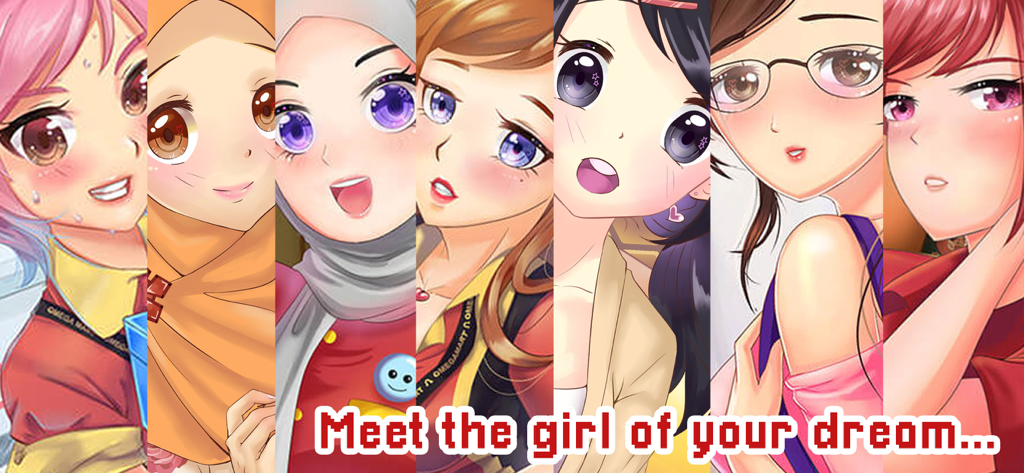 Citampi Stories: Love and Life - A collage of several diverse anime-style female characters from Citampi Stories with the text Meet the girl of your dream