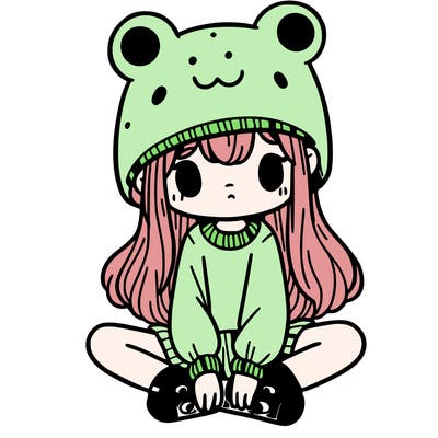 a girl wearing a frog hat and some frog socks