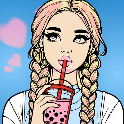 realistic girl with braided hair drinking boba