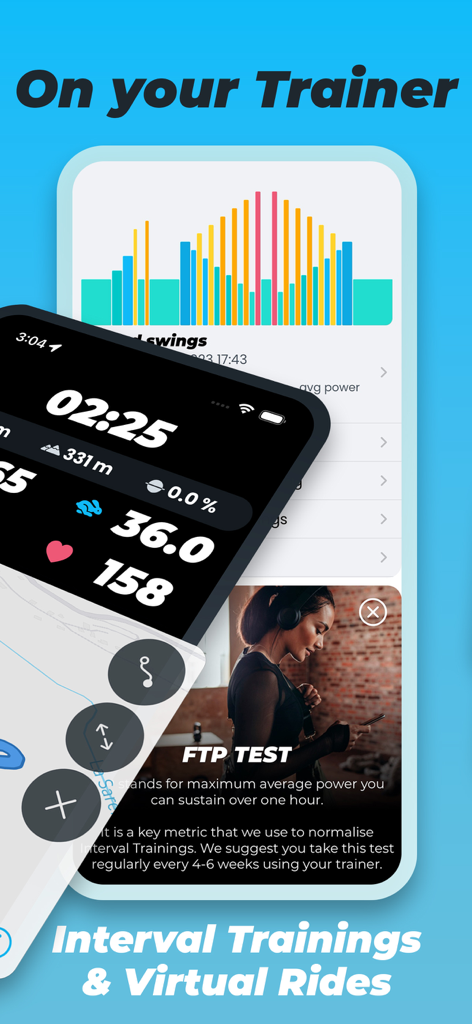 屋内トレーニングとインターバルワークアウトのためのRelevateサイクリングアプリダッシュボード