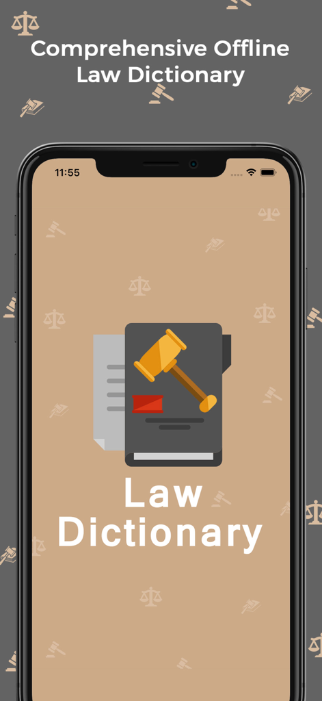 Law Dictionary : Offline - Splash screen for the Law Dictionary Offline app featuring a gavel and book icon