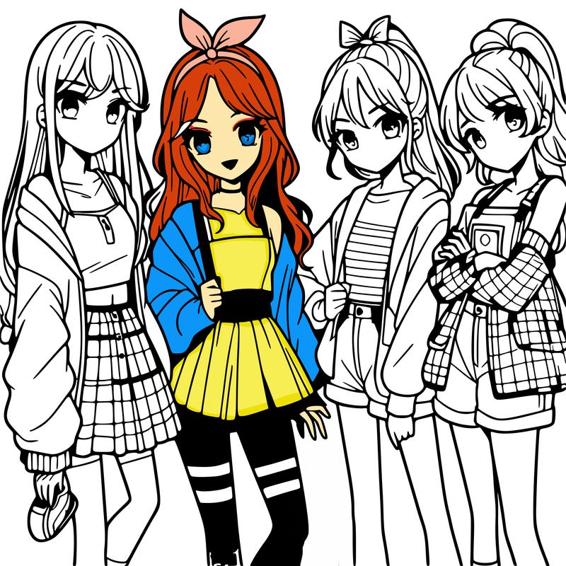 teen manga girls group of 4