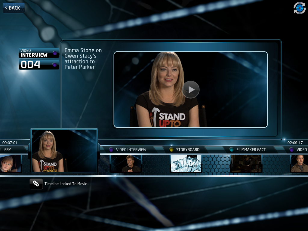 The Amazing Spider-Man Second Screen App - アメイジング・スパイダーマン セカンドスクリーンiPadアプリ内のエマ・ストーンのビデオインタビュー。