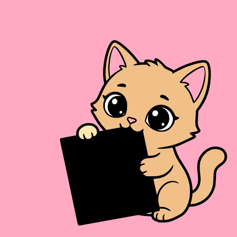a small cat with a blank sheet of paper in its hand. the cat is sooooooo cute!