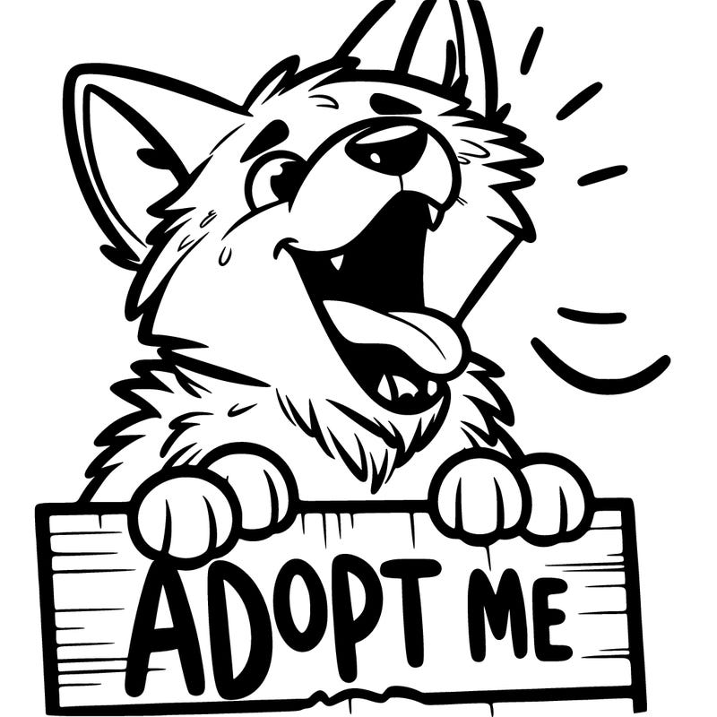 wolf growling on a poster saying “adopt me”