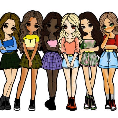 a group of girls realistic