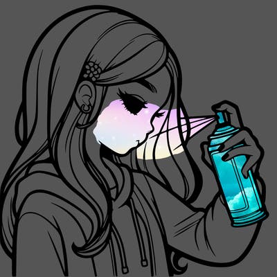 a realistic girl spray painting