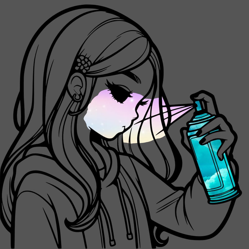 a realistic girl spray painting