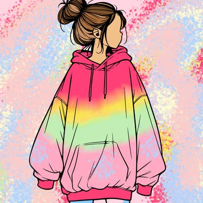 realistic girl with a oversized sweatshirt on and a bun