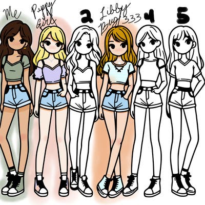 a group of girls wearing crop tops and shorts