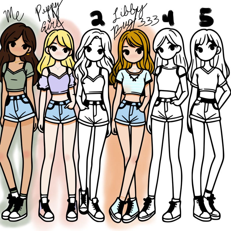 a group of girls wearing crop tops and shorts