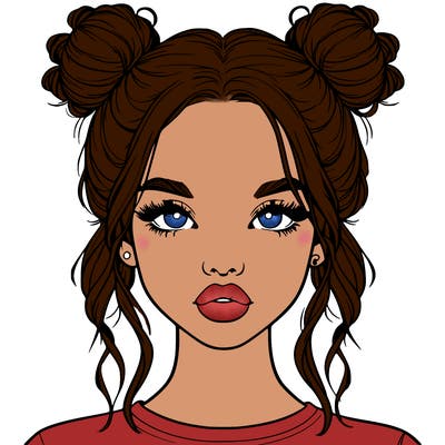 realistic girl with two buns in hair and lips