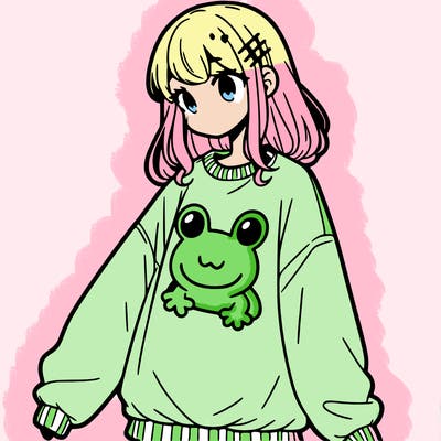 girl wearing frogging sweatshirt