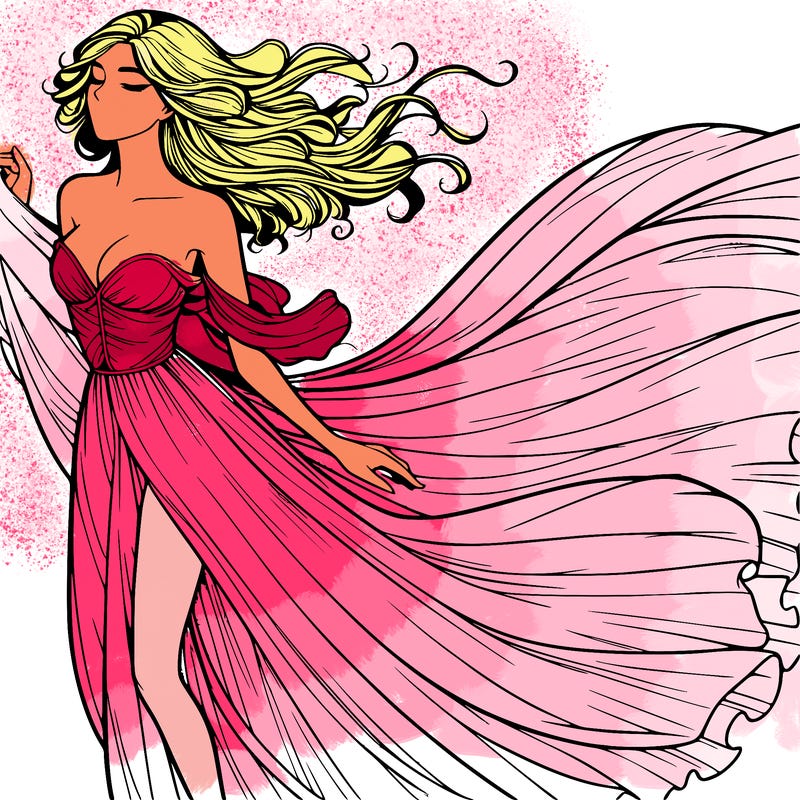 realistic woman in dress flowing the the wind