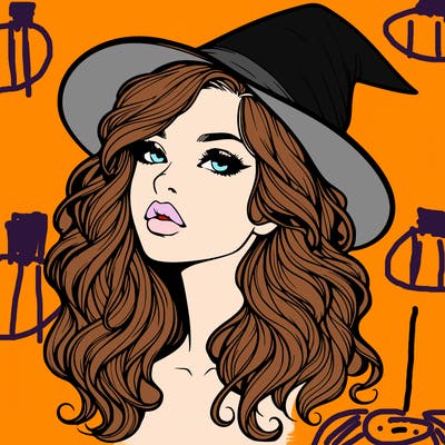 realistic witch girl with wavy hair and lips