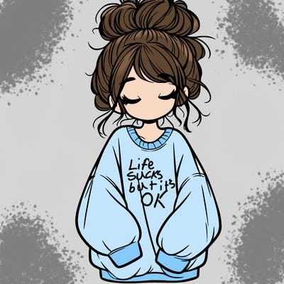 girl with baggy sweatshirt and messy bun