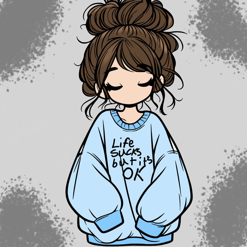 girl with baggy sweatshirt and messy bun