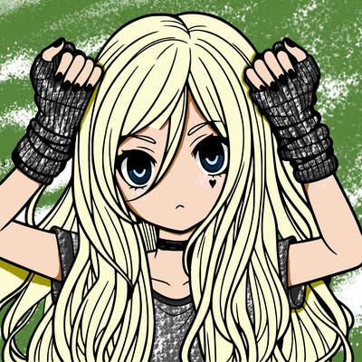 long haired girl with fingerless gloves