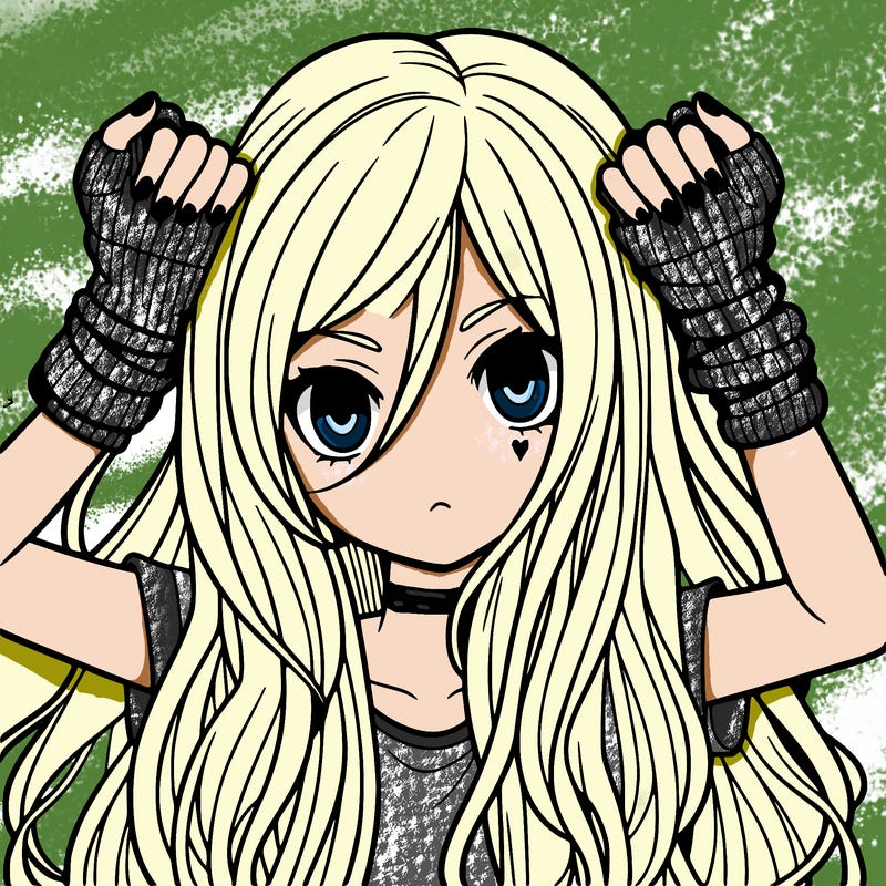 long haired girl with fingerless gloves
