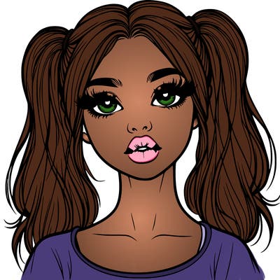 realistic girl with ponytails and lips
