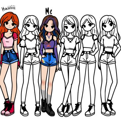 a group of girls wearing crop tops and shorts