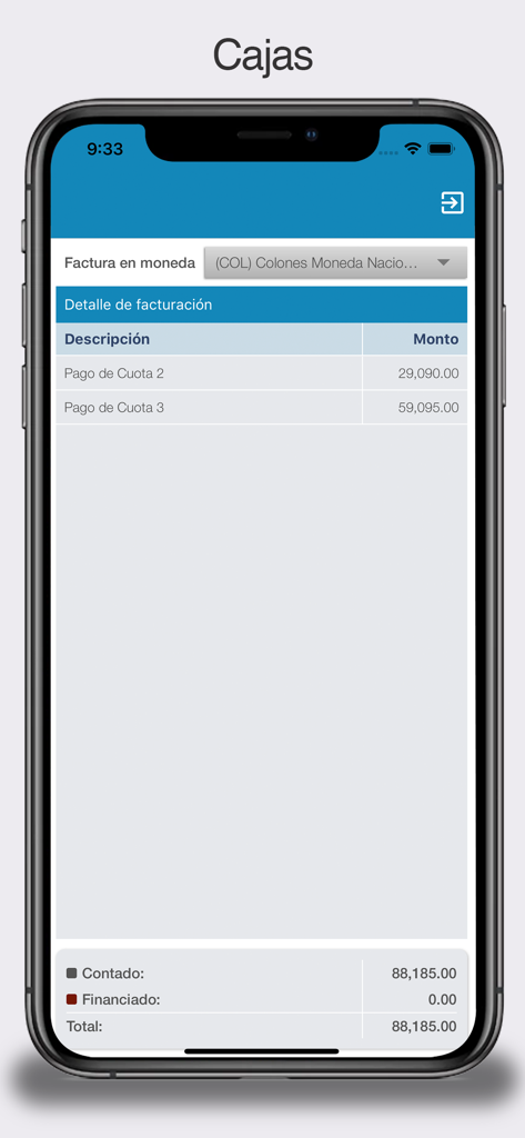 Mobile billing and payment screen showing student tuition installments and totals
