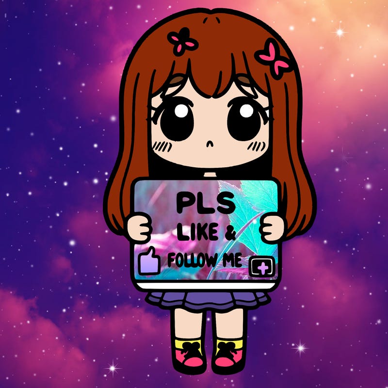 girl holding a sign that says pls like and follow me