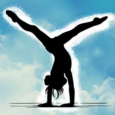 realistic gymnastic hand stand girl in four splits