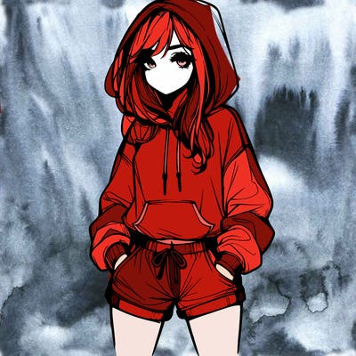 realistic girl in shorts and hoodie