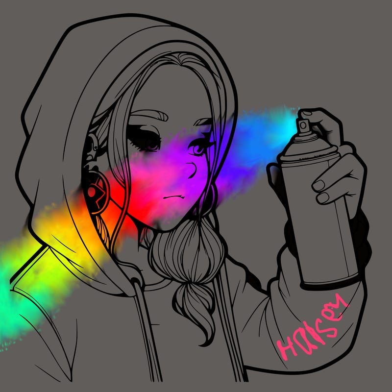 a realistic girl, spray painting