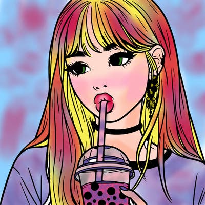 aesthetic realistic girl drinking boba