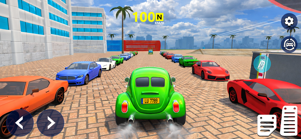 Race Master Car Racing Games - A green car at the starting line of a city race track in Race Master Car Racing Games.