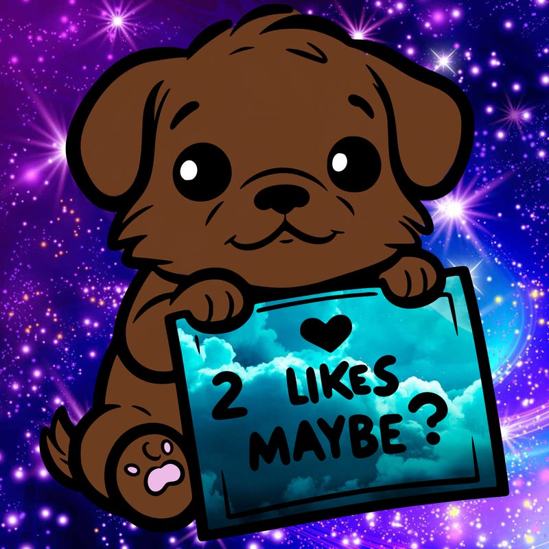 a puppy holding a sign that says 2 likes maybe?