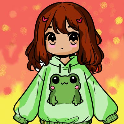 girl wearing frogging sweatshirt
