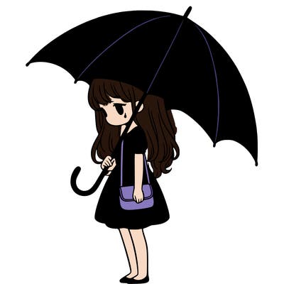 lonely girl holding black umbrella