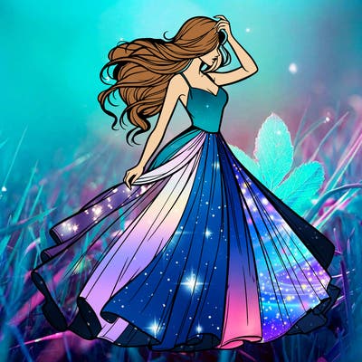 realistic woman with dress flowing in the wind