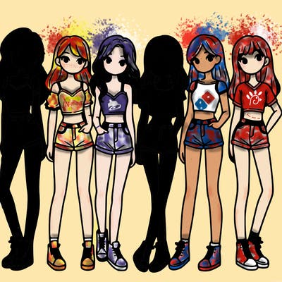 a group of girls wearing crop tops and shorts