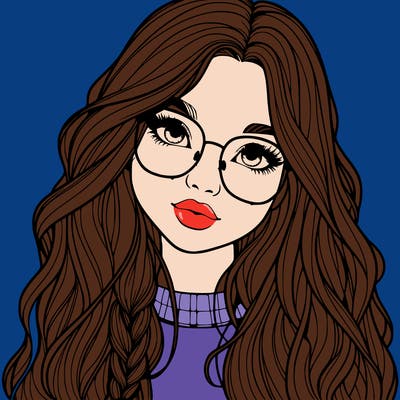girl with long hair and freckles and glasses realistic