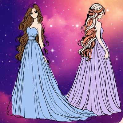 realistic woman with long flowing dress