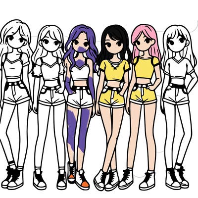a group of girls wearing crop tops and shorts