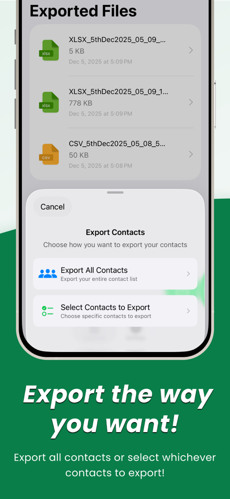 Contacts to XLSX - Excel Sheet - Business App | MWM