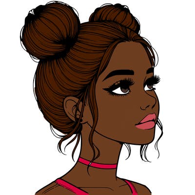 realistic girl with buns on the top of her head